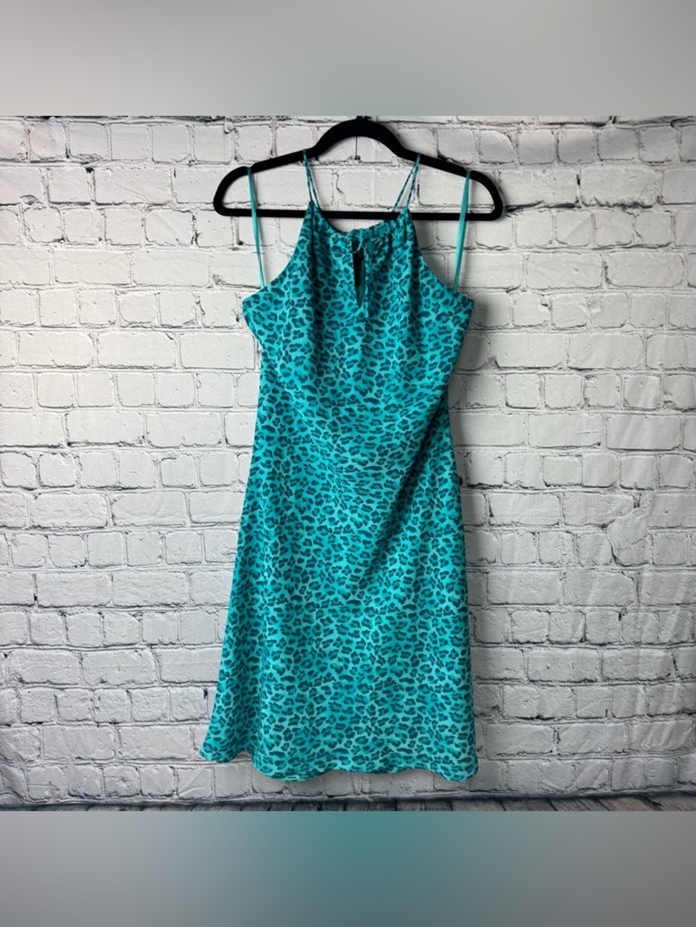 VTG 90s Y2K Express Teal Blue Leopard Print Playful Sleeveless Dress Size 5/6